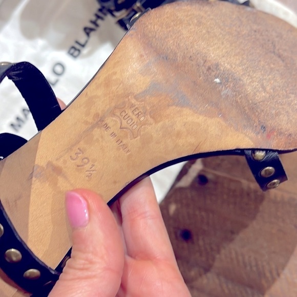 Manolo Blahnik 39.5 strappy studded laceup heels sandals stilettos slides - Picture 9 of 10